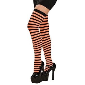 Secret Wishes Stockings Womens Orange Black Stripe Halloween Costume Accessory
